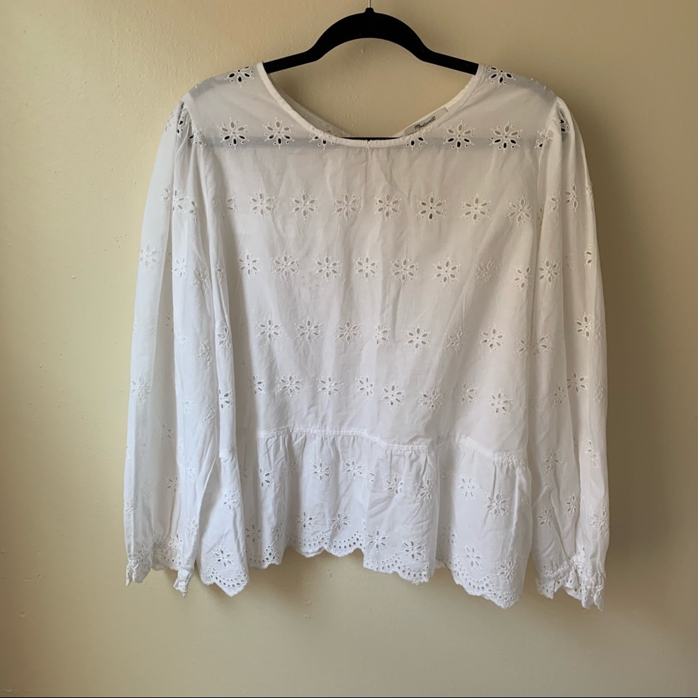 NWT Madewell White Eyelet Keyhole Peplum Top